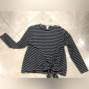 New with tags, black and white striped long sleeve shirt